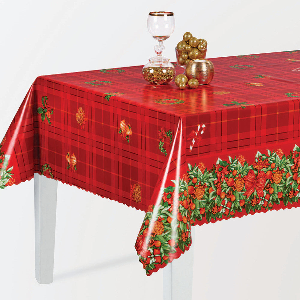 Julbordsduk - julrutor och dekorativt grönt