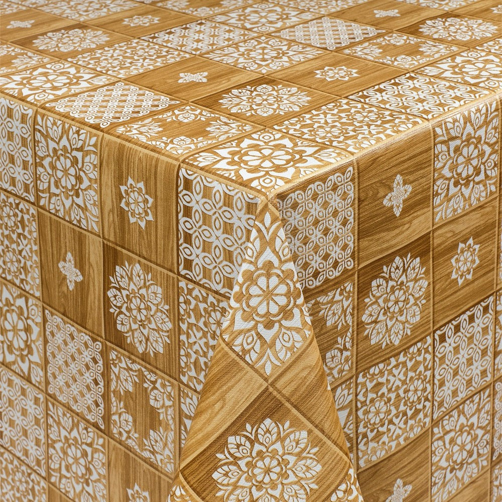 Kakel i gyllenbrunt - Vaxduk med textil-look