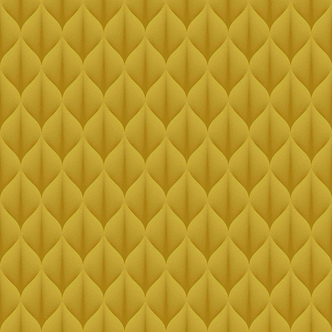 Närbild av Kalini Luxury Yellow – vaxduk med grafiskt mönster i fantastisk 3D-effekt.