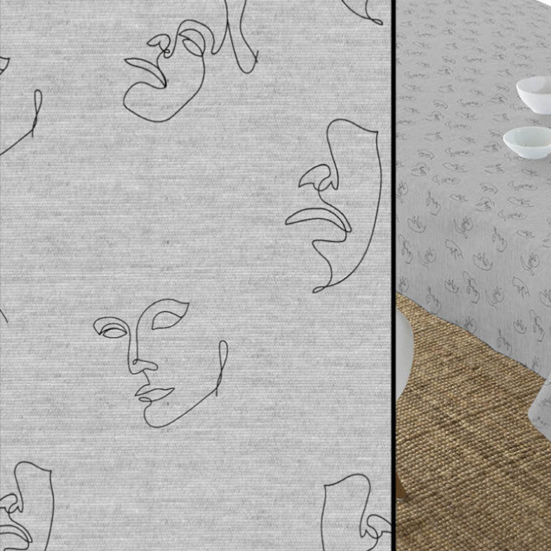 Karim Grå - Textilvaxduk med abstrakta ansikten