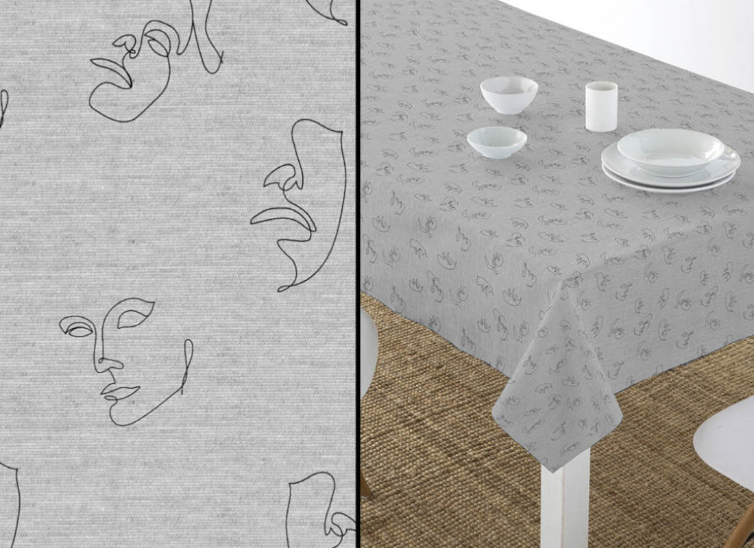 Karim Grå - Textilvaxduk med abstrakta ansikten