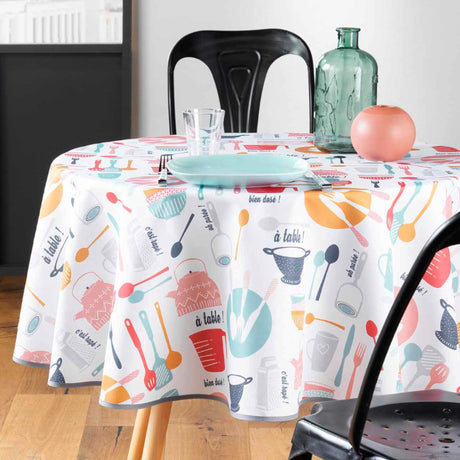 Kitchen Multico - Rund vaxduk med köksredskap, Ø 155 cm