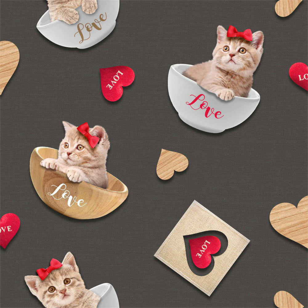 Kitty Antracit Fotoprint - Vaxduk med söta kattungar