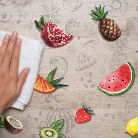 Tropikerna, bordsduk i genomskinlig plast med frukter