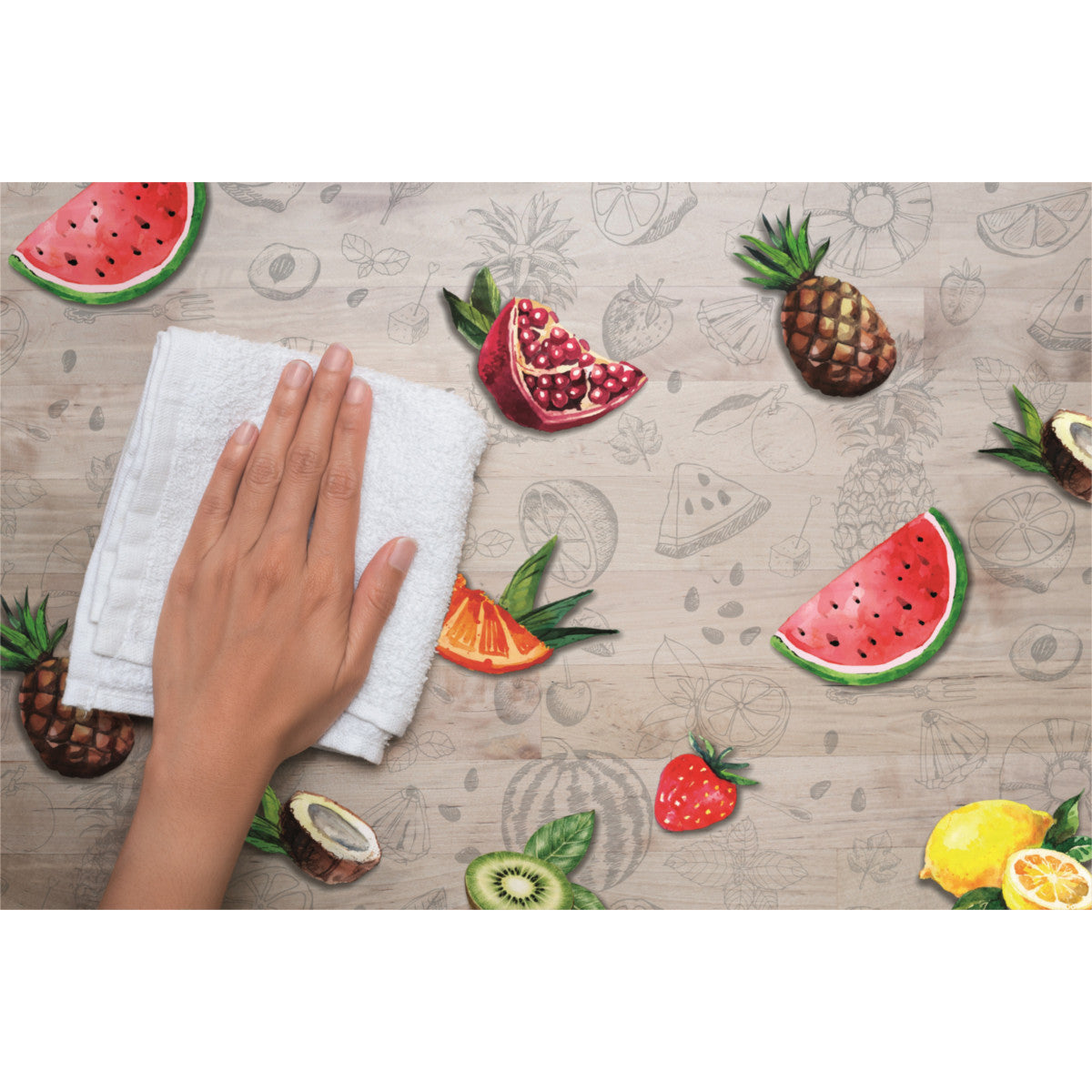 Tropikerna, transparent vaxduk, bordsduk i genomskinlig plast med frukter