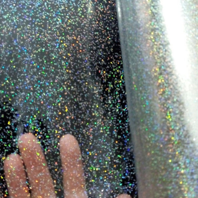 Klar plast Silver Hologram - Genomskinlig vaxduk med glitter i fina nyanser