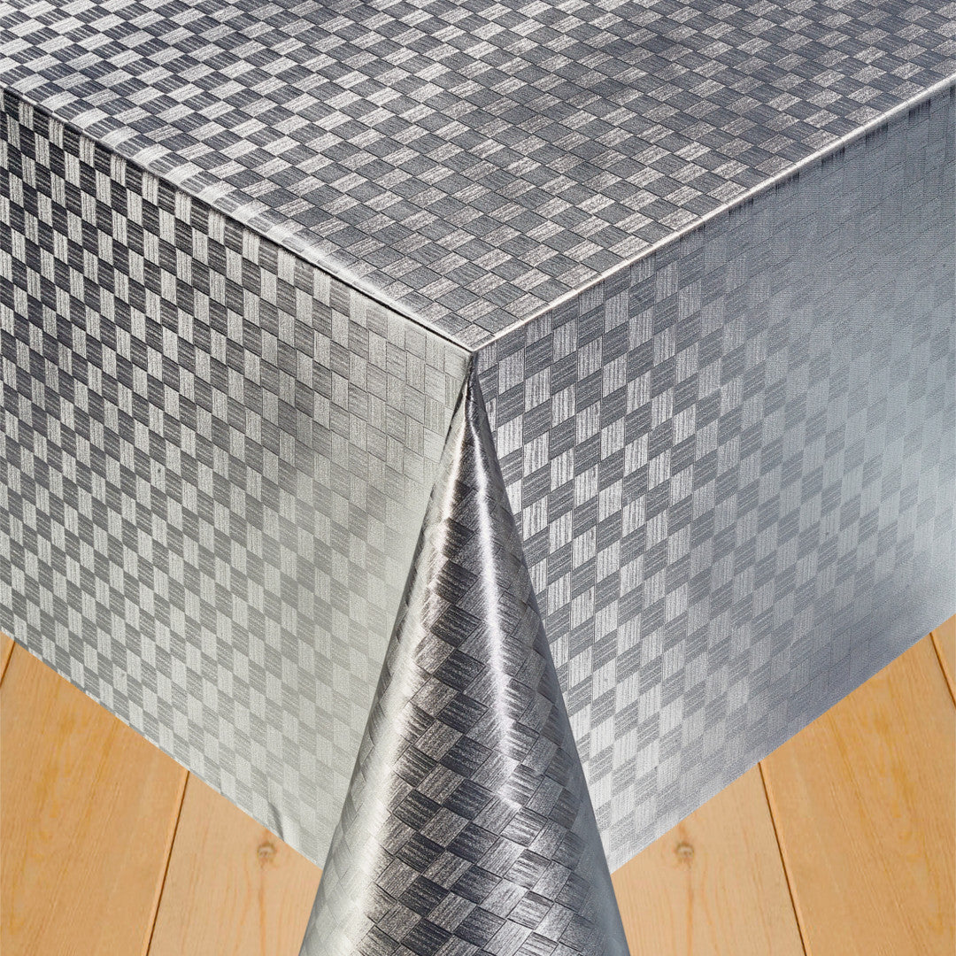 Klassiska Damast rutor i Silver - Vaxduk med silverfärgade rutor