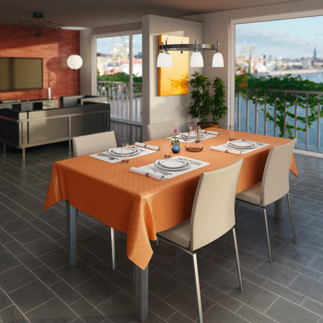 Klassiska rutor – Vaxduk i varm orange, miljöbild