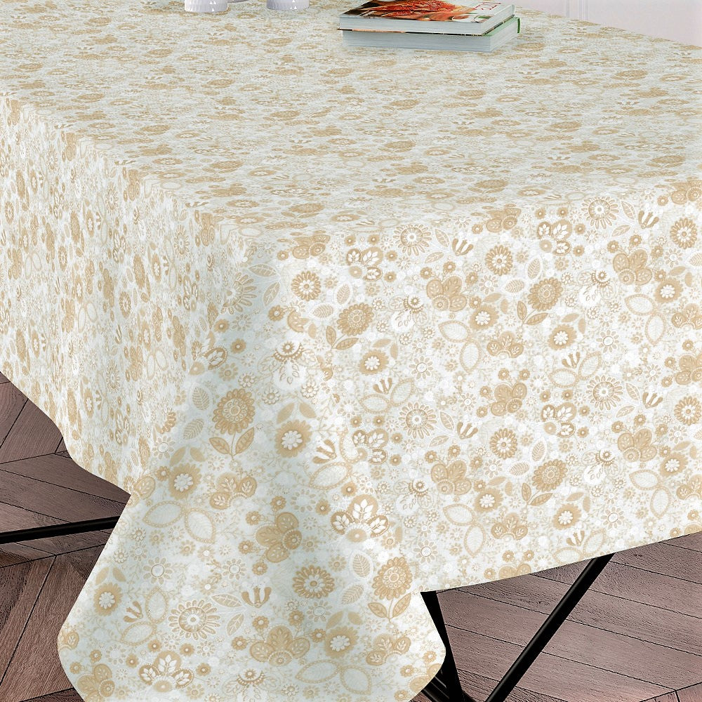 Klee – Textilvaxduk med vackra blommor i ljus beige, 140 cm