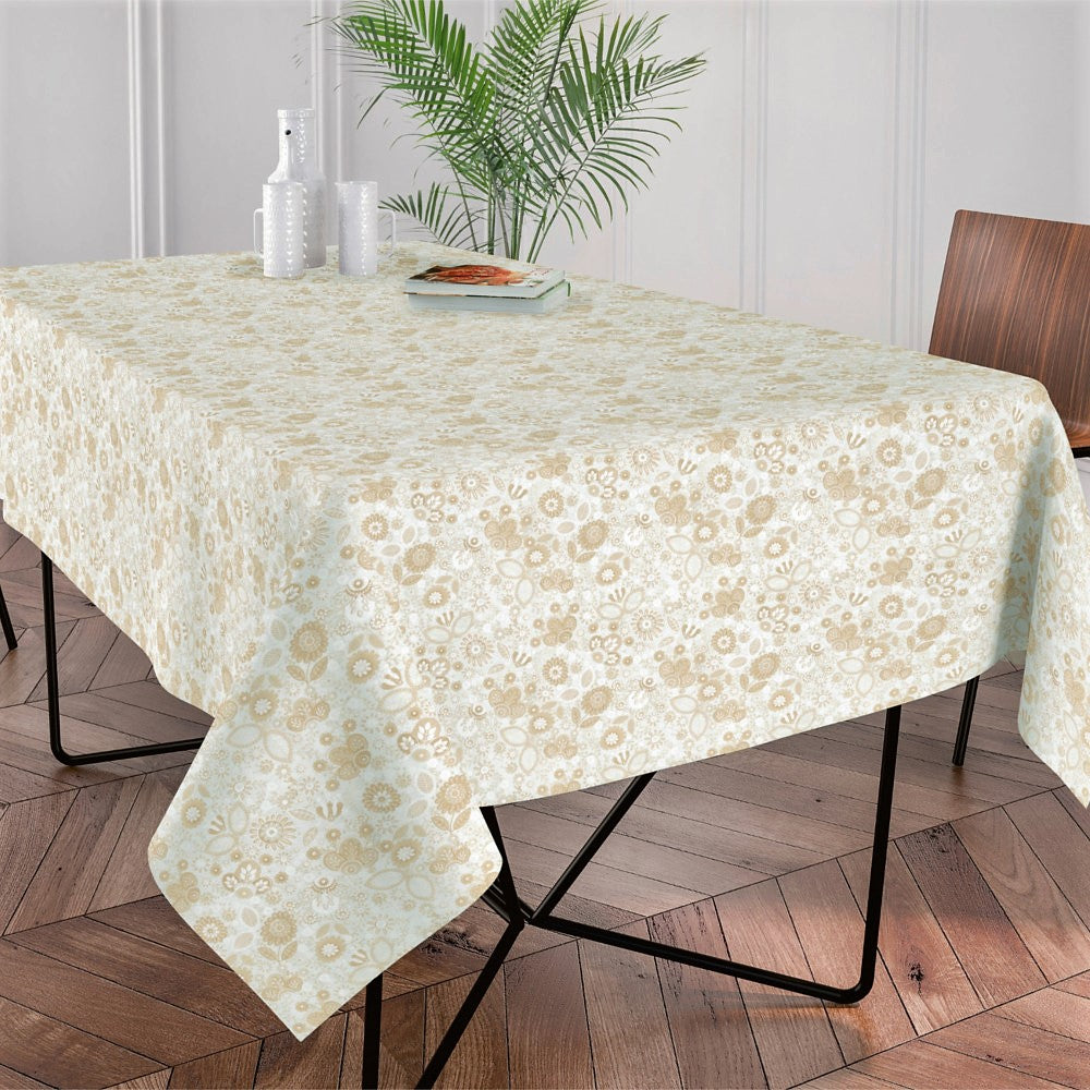 Klee - Textilvaxduk med vackra blommor i ljus beige, 160 cm