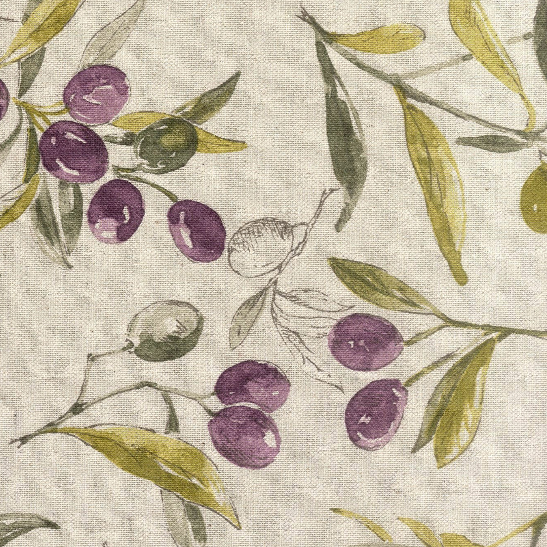 L’oliveto – Textilvaxduk med gröna och svarta oliver på gren