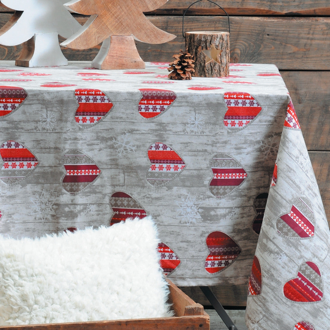 Taninges ecru röd, Laura Lancelle textilvaxduk