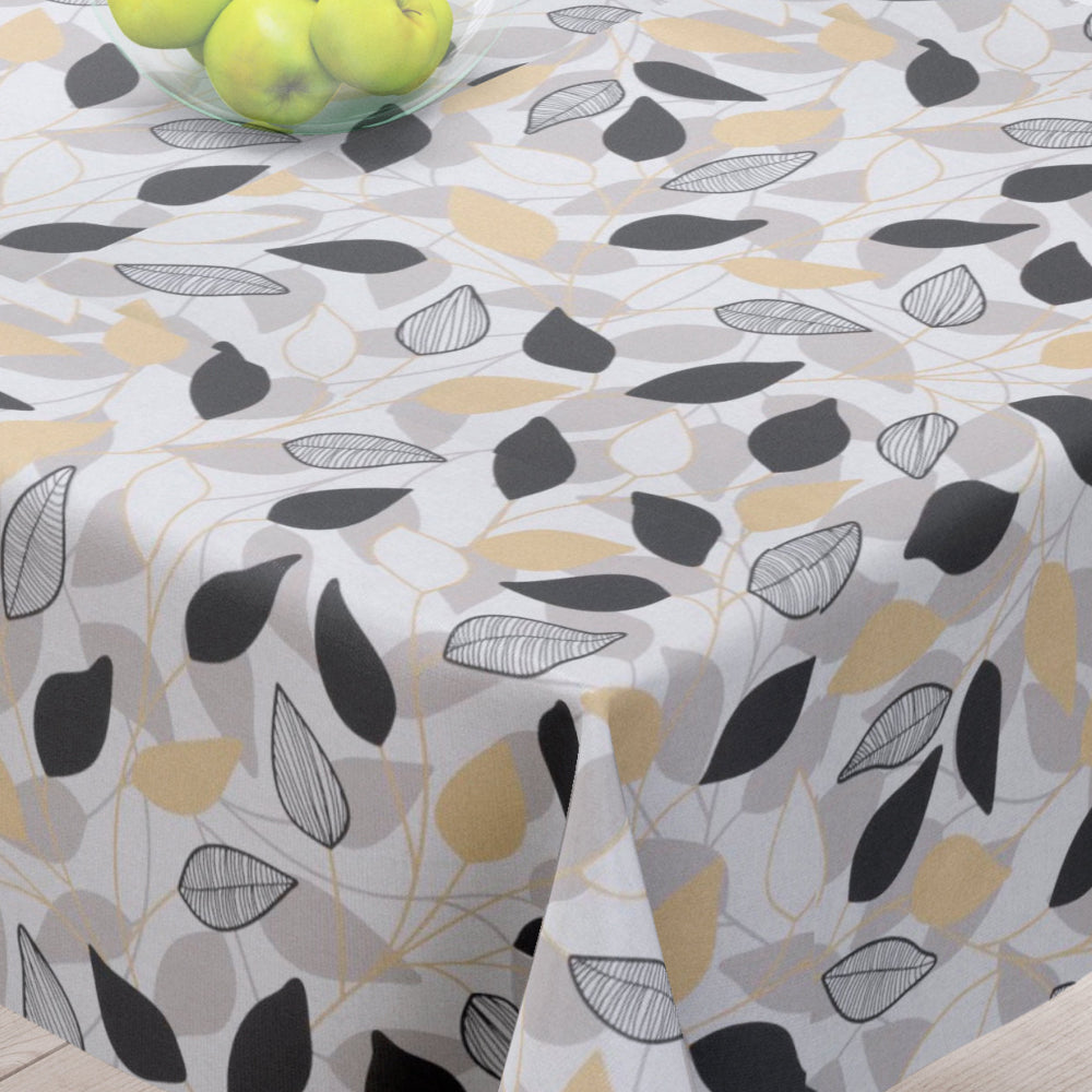 Laurier Svart - Textilvaxduk med vackra mörka blad - 150 cm bred