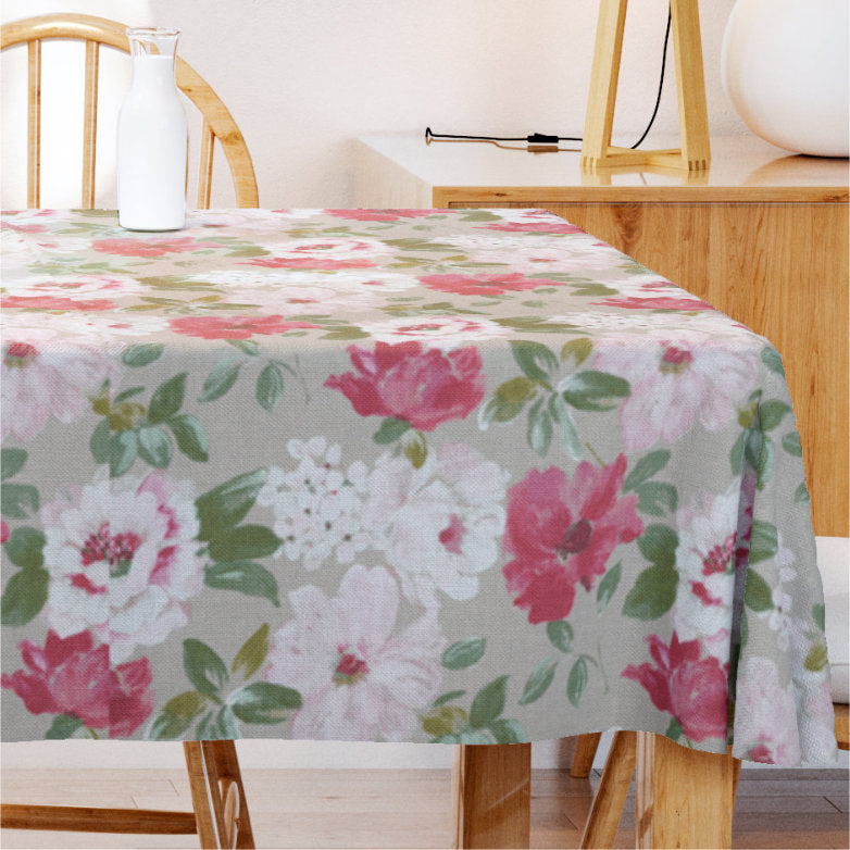 Louna – Textilvaxduk med vackra rosa blommor - 100% linne