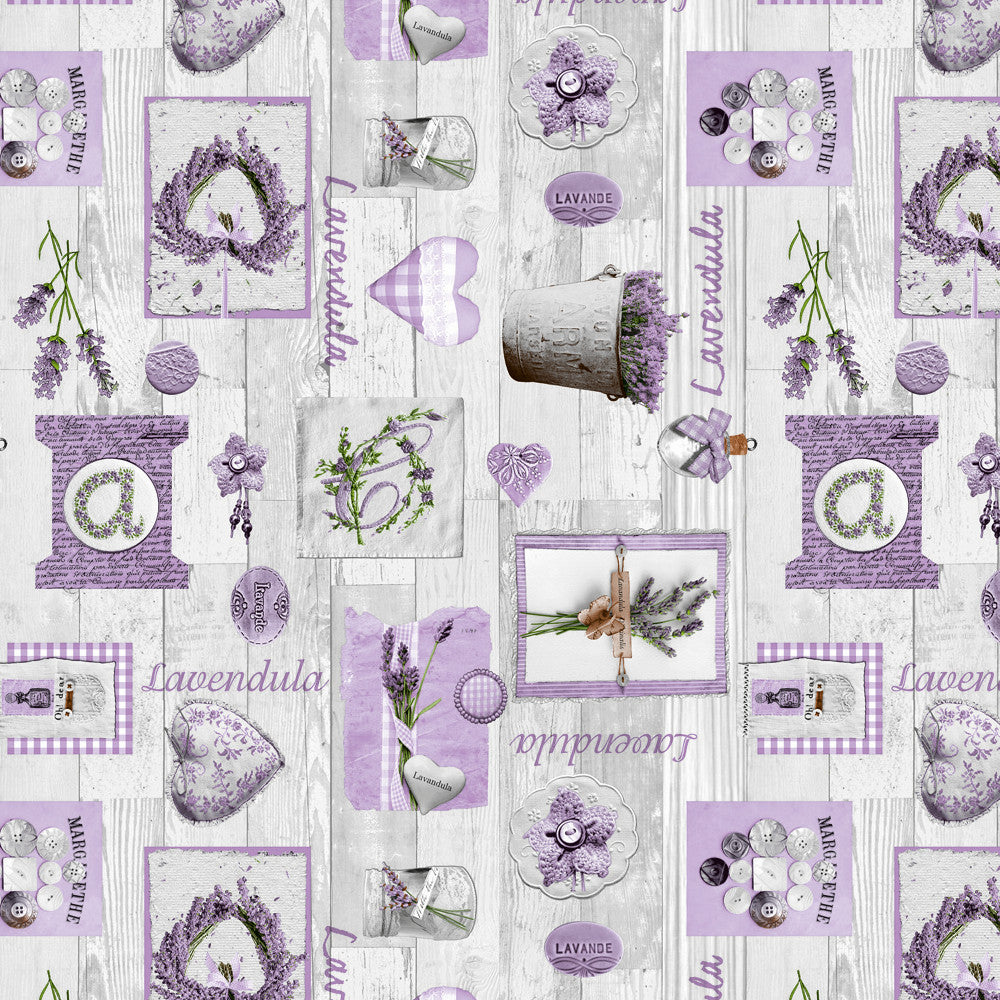 Närbild av L´eau de Lavande - Provence vaxduk med lavendel