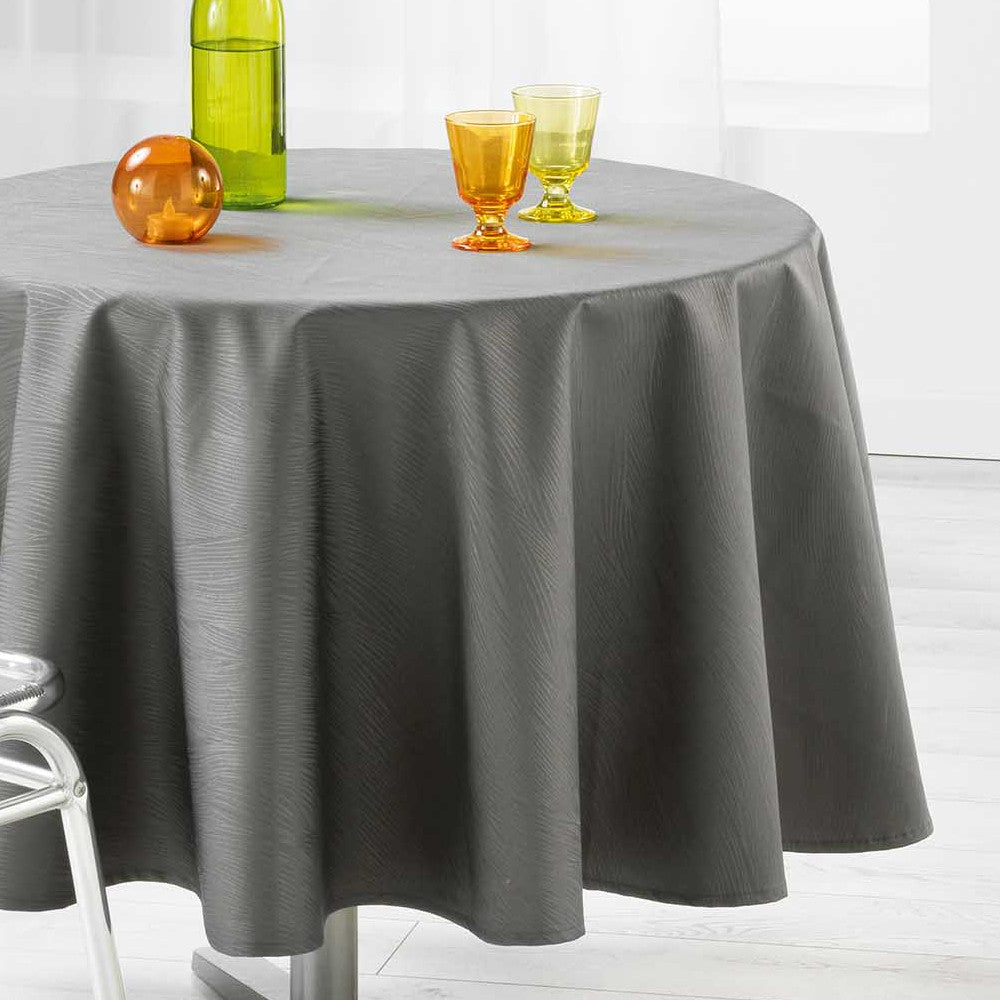Liany Antracit Ø 180 cm, rund enfärgad duk med fläckskydd, närbild