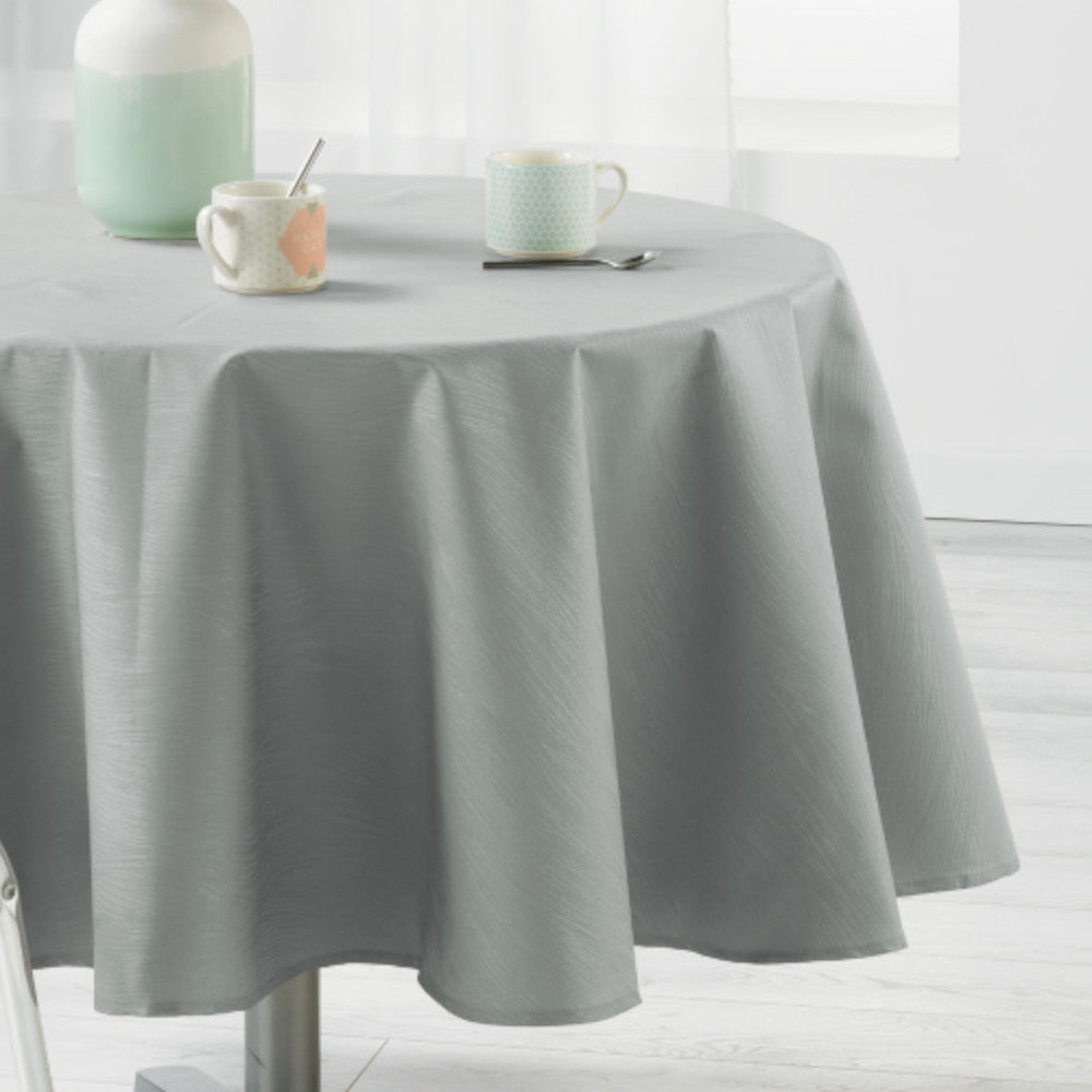 Liany Grå Ø 180 cm, rund enfärgad duk med fläckskydd, närbild