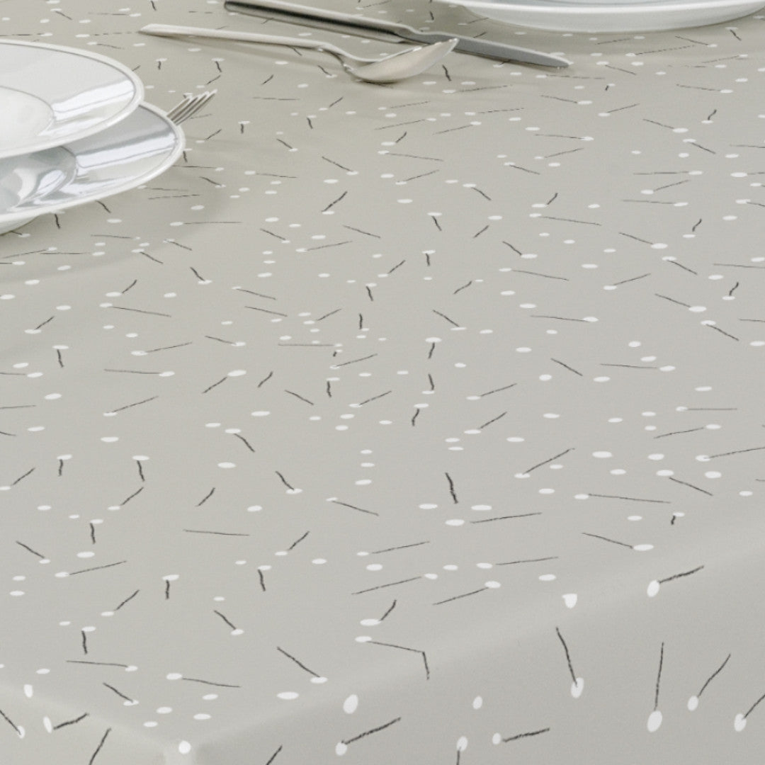 Light Me Up - 160 cm bred grå vaxduk med streck och prickar