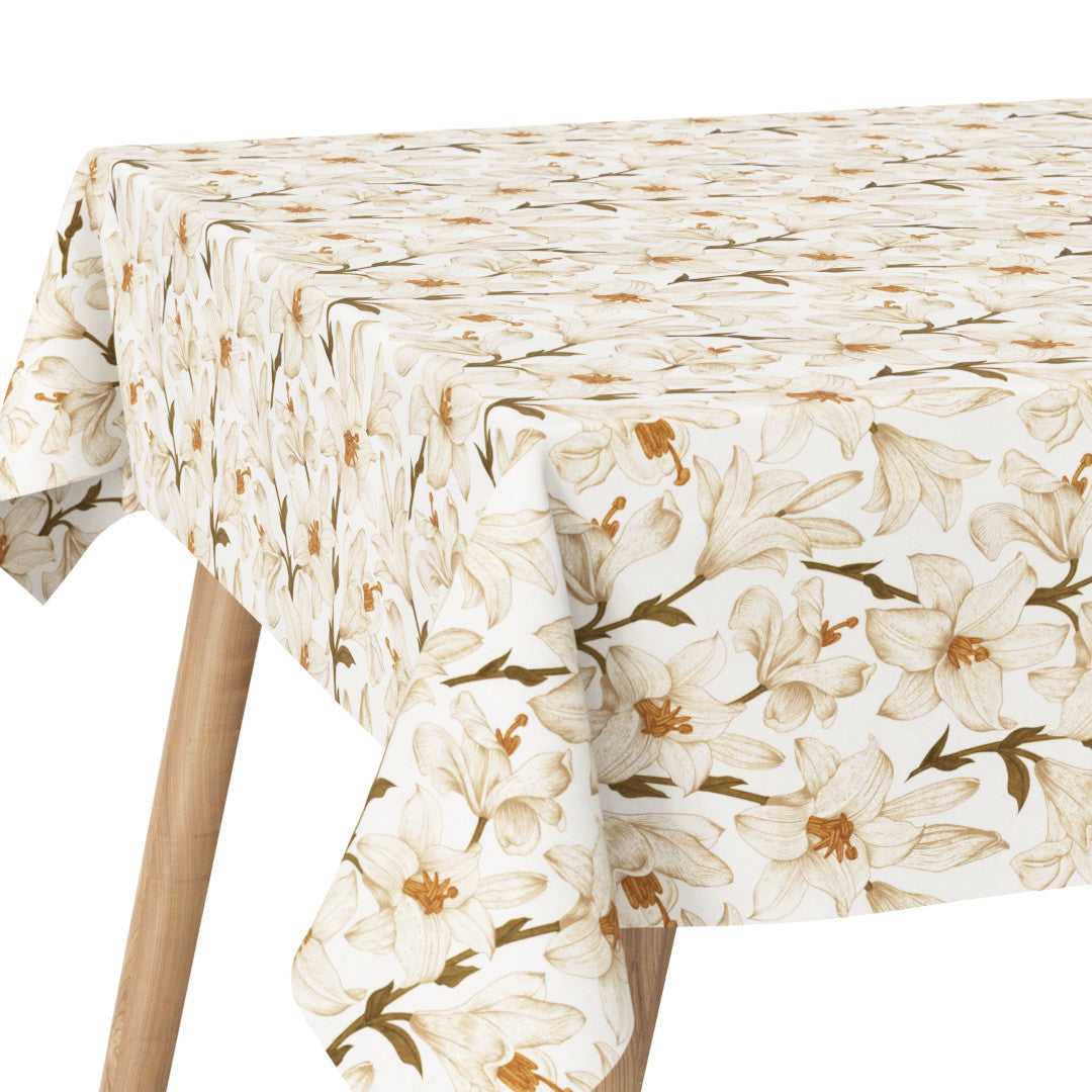 På bordet Liljor vit/beige - textilduk med blommor och glidskydd