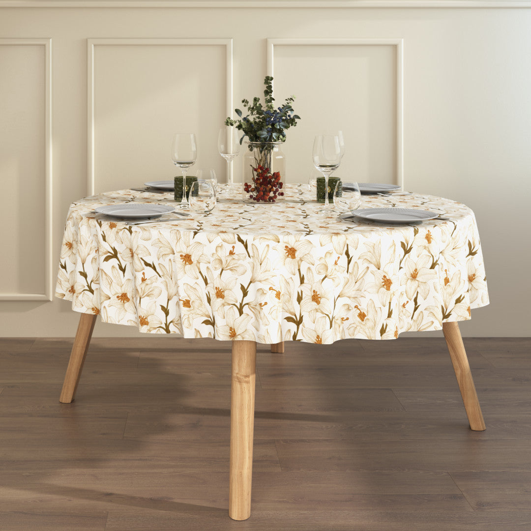 Liljor vit/beige - textilduk med blommor och glidskydd