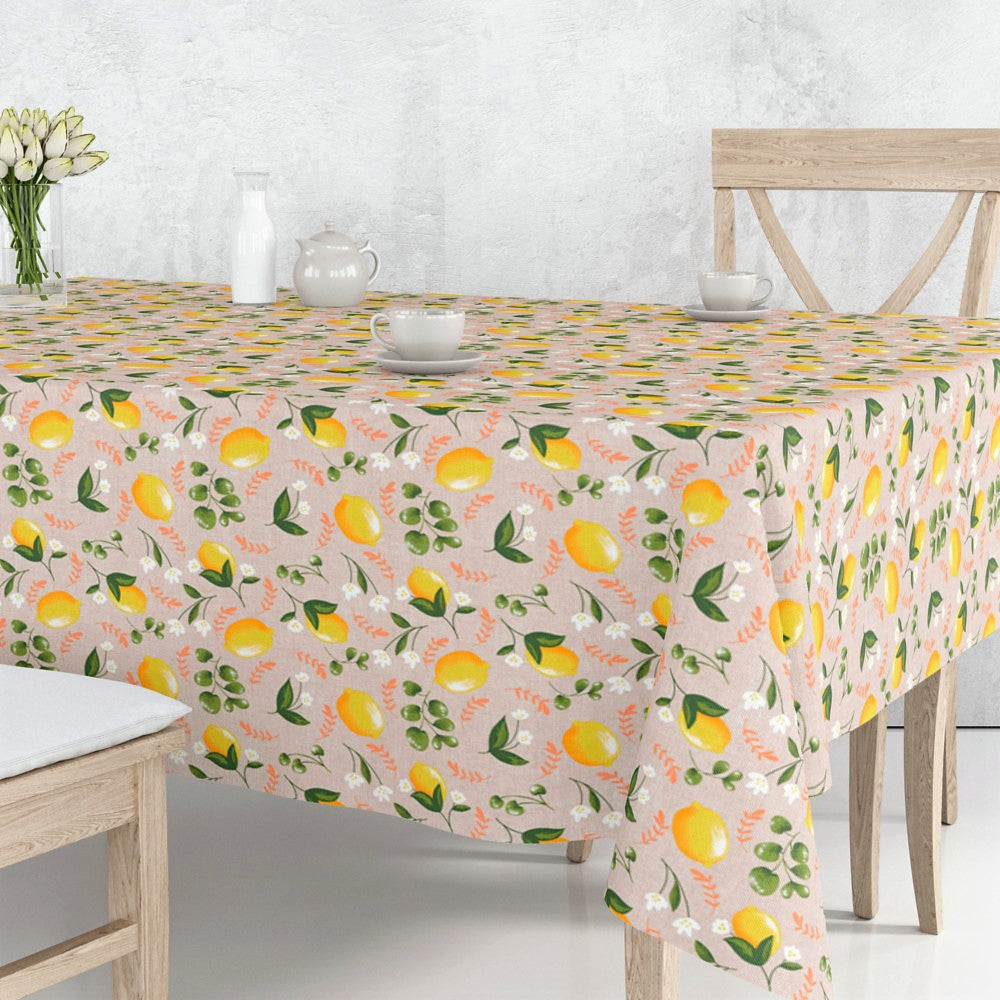 Lima Amarillo - Textilvaxduk i linnelook med fina gula citroner