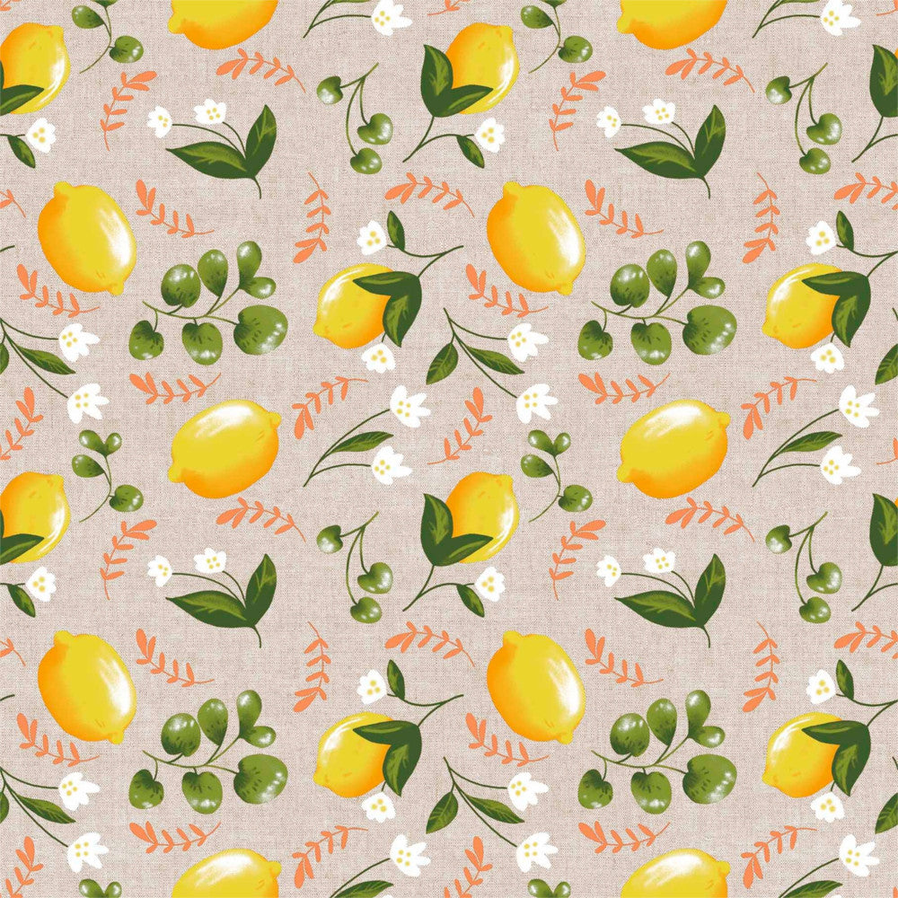 Lima Amarillo - Textilvaxduk i linnelook med fina gula citroner