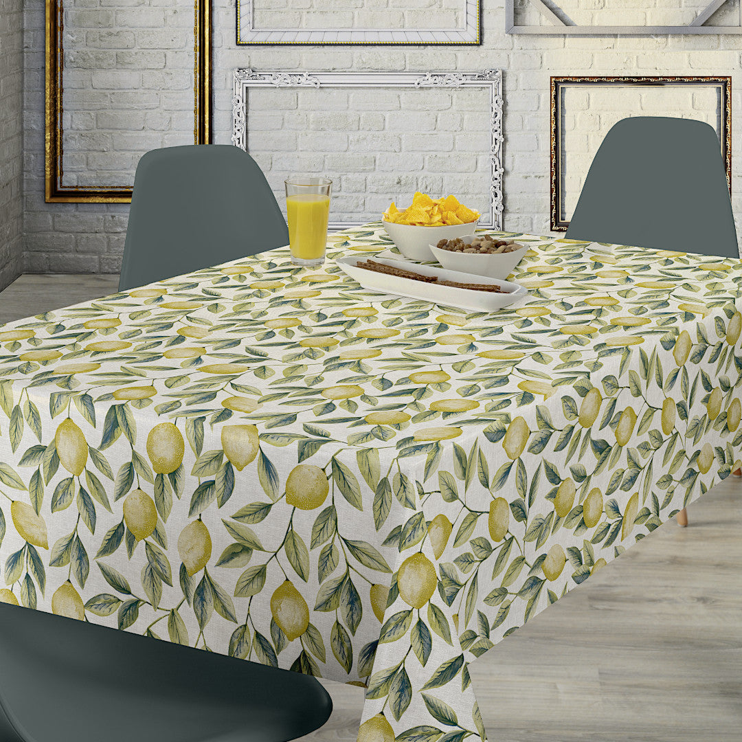 Limones Green - Vaxduk med citroner och linnelook