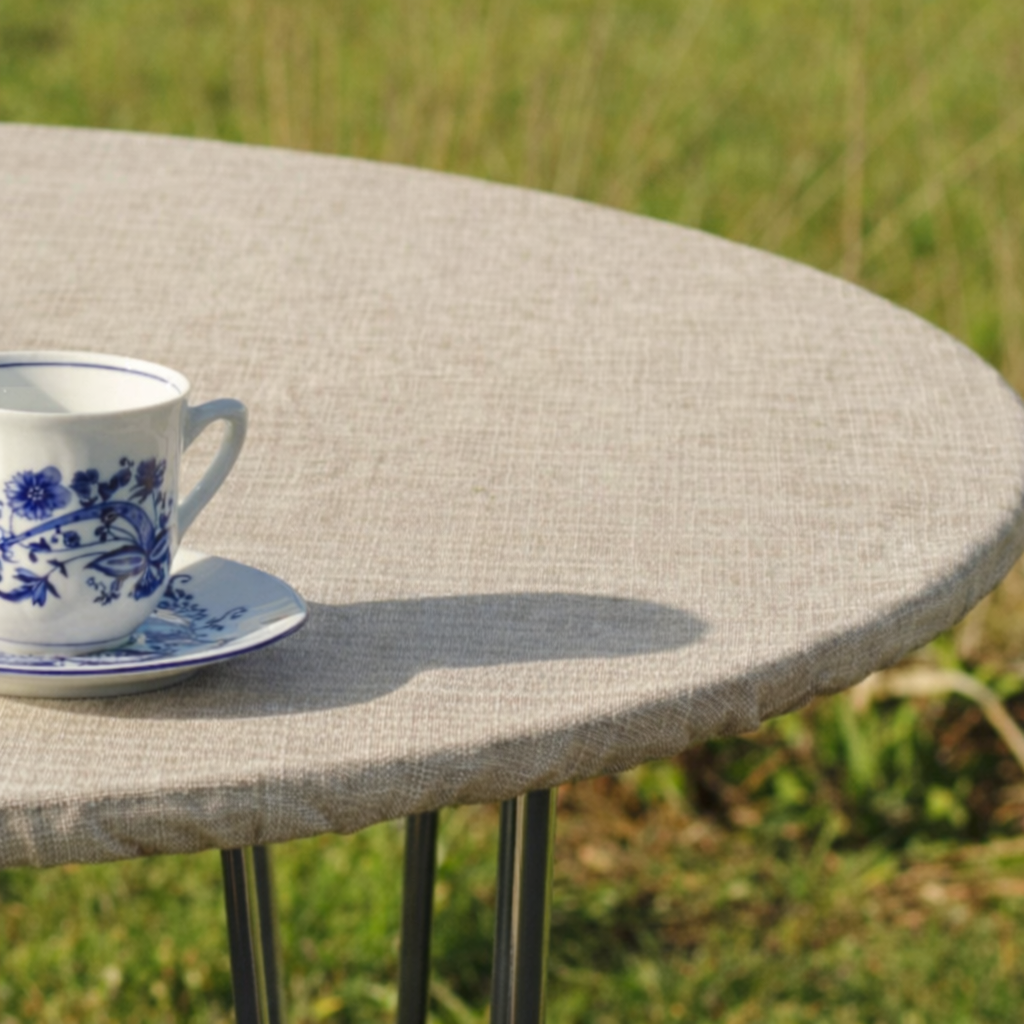 Linen Look Sand - rund vaxduk med resår