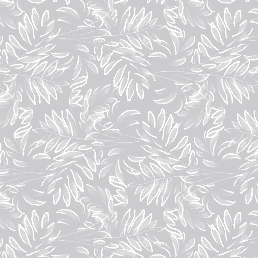 Live The Leaf Cotton Grey - Elegant 160 cm bred vaxduk med vita blad