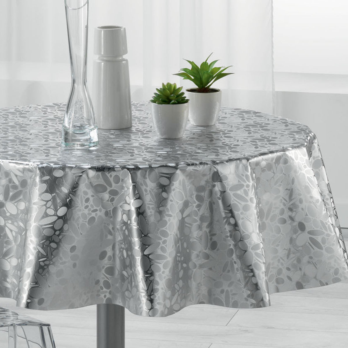 Metallise Luny grå - Rund vaxduk, Ø 155 cm