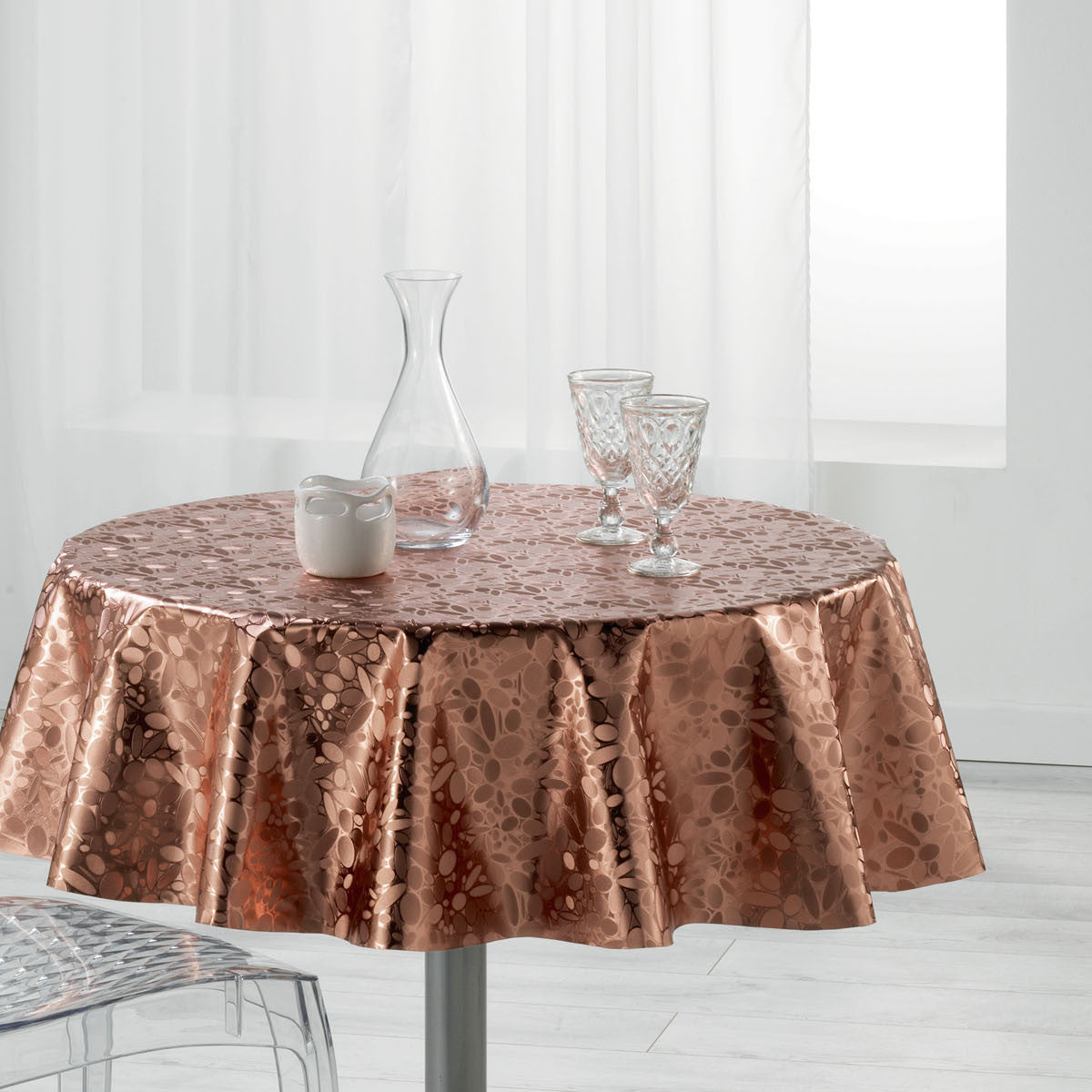 Metallise Luny pink - Rund vaxduk, Ø 155 cm