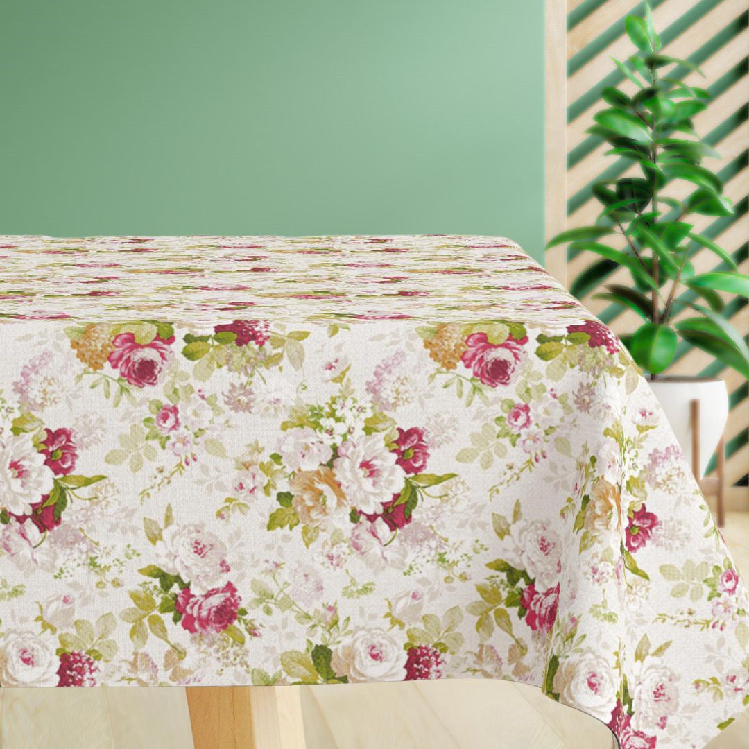 Mademoiselle Fleurs - textilvaxduk i linnelook med romantiska blommor