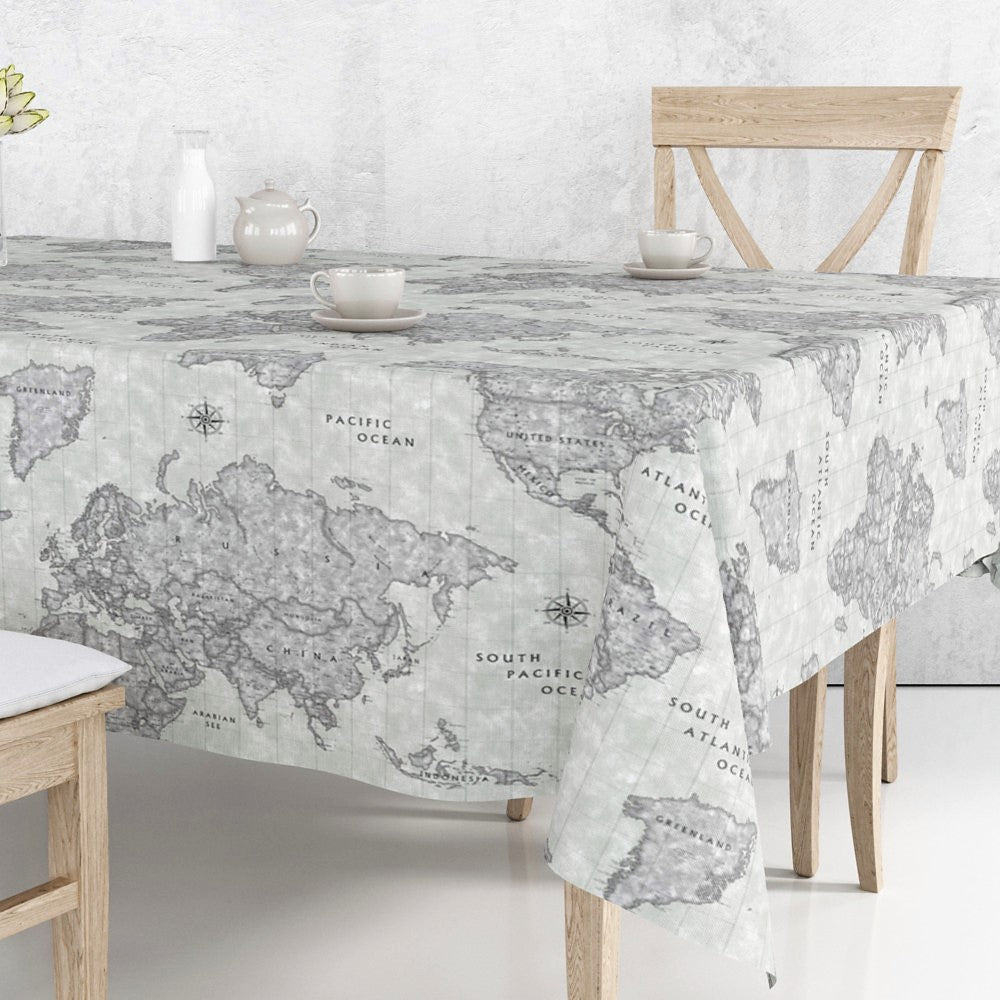 Map Mundi grå, textilvaxduk med världskarta