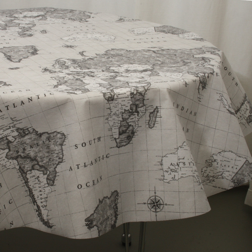 Map Mundi grå, textilvaxduk med världskarta