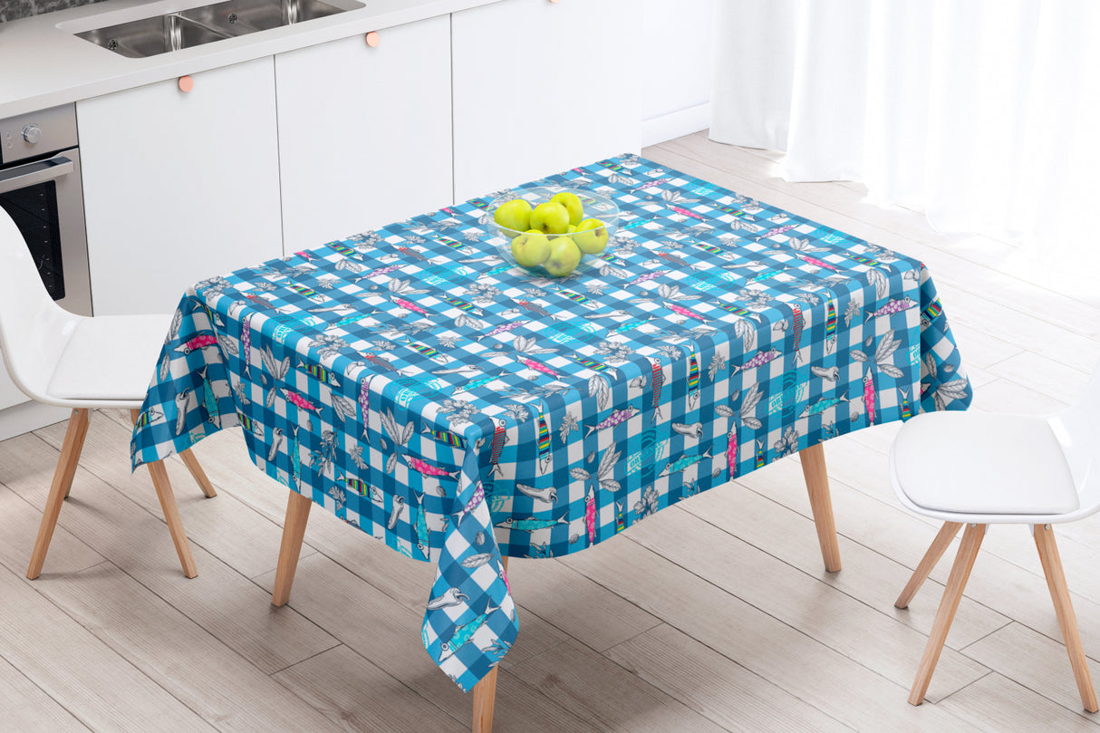 Maquereaux Blå – Textilvaxduk med färgglada fiskar – 155 cm bred