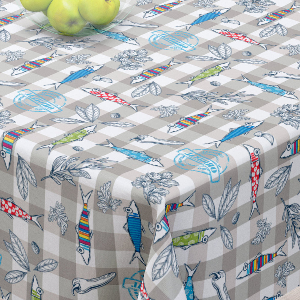 Maquereaux Grå - Textilvaxduk med färgglada fiskar - 155 cm bred