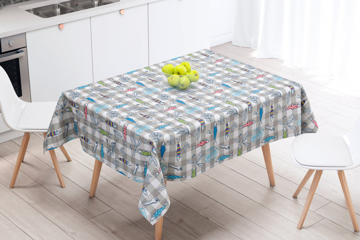 Maquereaux Grå - Textilvaxduk med färgglada fiskar - 155 cm bred