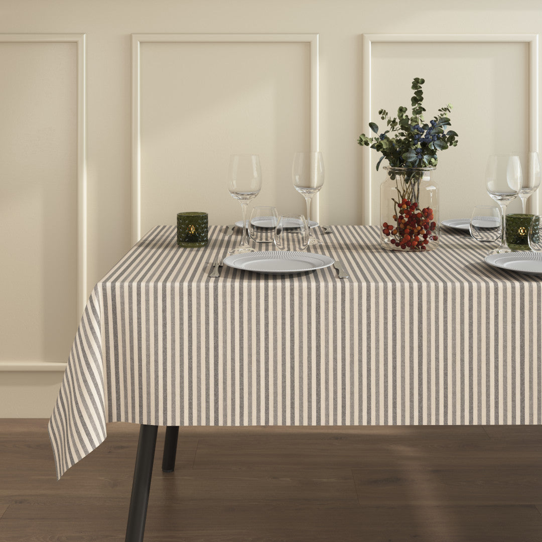 På bordet Marché Stripes Grå - textilduk med ränder och glidskydd i linne-look