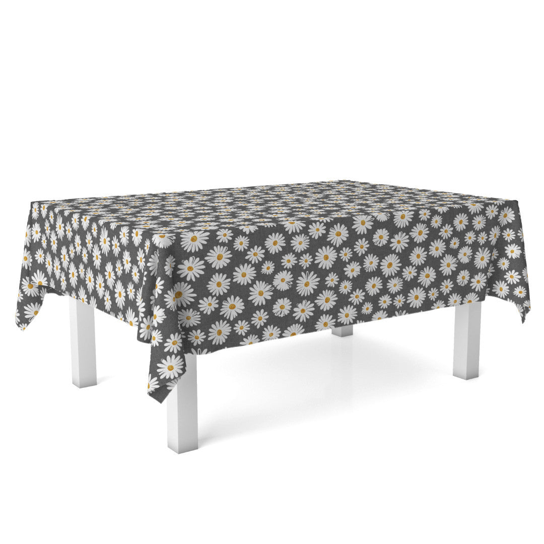 Margarita Antracit - Textilvaxduk med prästkragar, på bord