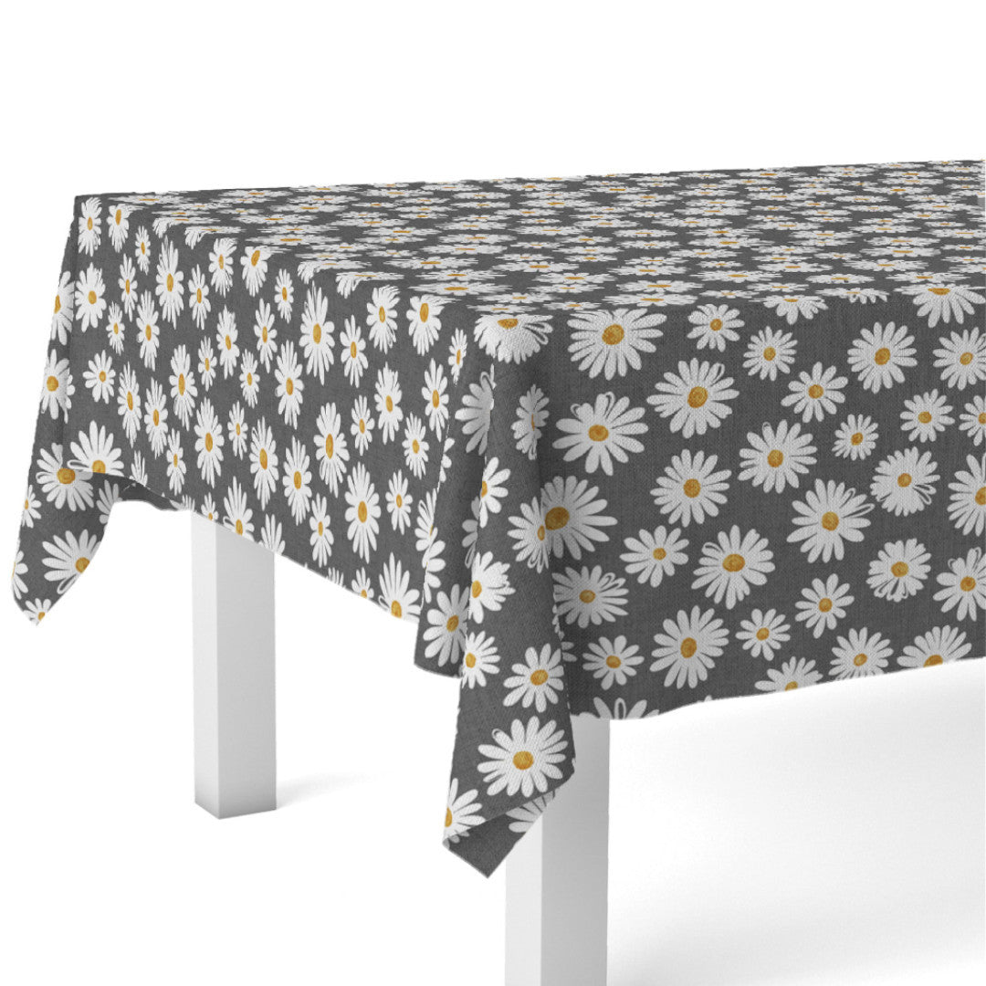 Margarita Antracit - Textilvaxduk med prästkragar, hörnbild