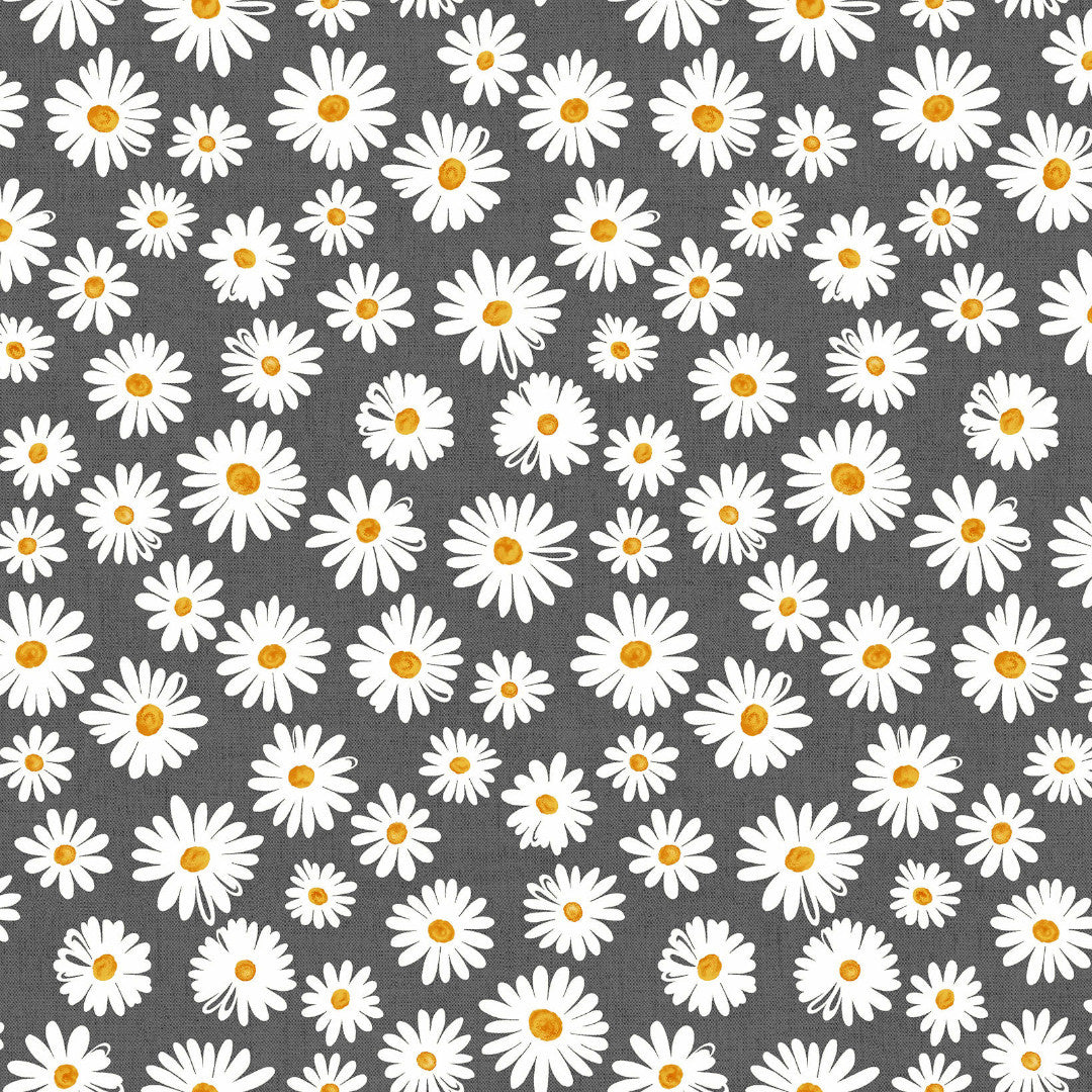 Margarita Antracit - Textilvaxduk med prästkragar och grå bas