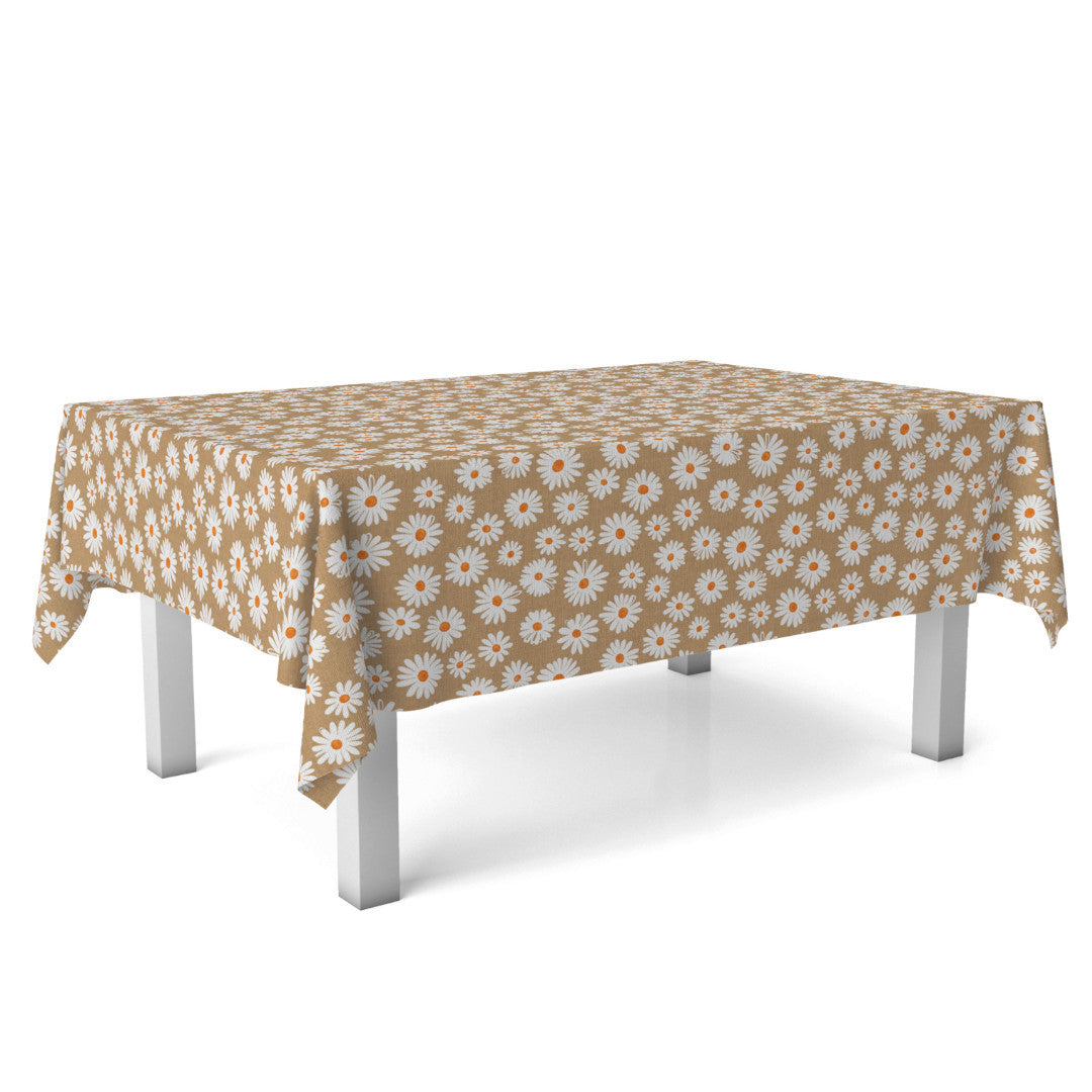 På bordet Margarita Natur - textilduk med prästkragar och naturfärgad bas