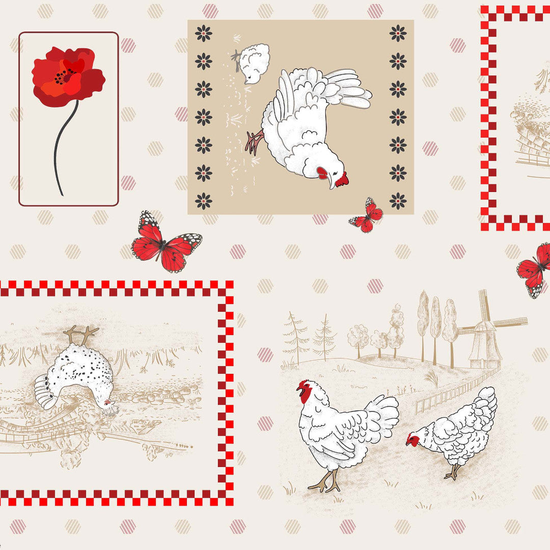 Margotte - Charmig vaxduk med höns och lantlig stil