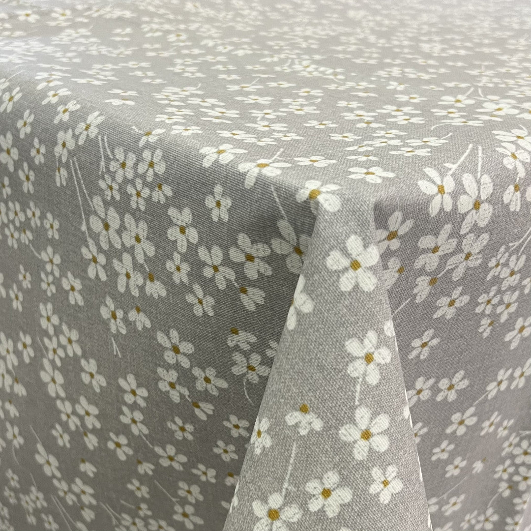 Närbild av Marguerit Flor Ljusgrå - Textilvaxduk med prästkragar