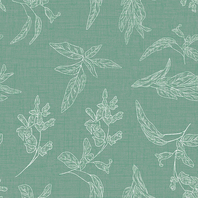 Mesina Green - Vaxduk i linne-look med vitrandiga blad
