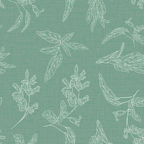 Mesina Green - Vaxduk i linne-look med vitrandiga blad