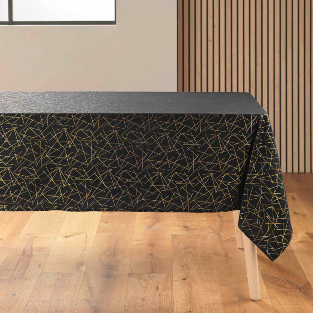 Mikado Metallic Svart - Rektangulär duk med fläckskydd, 140 x 240 cm