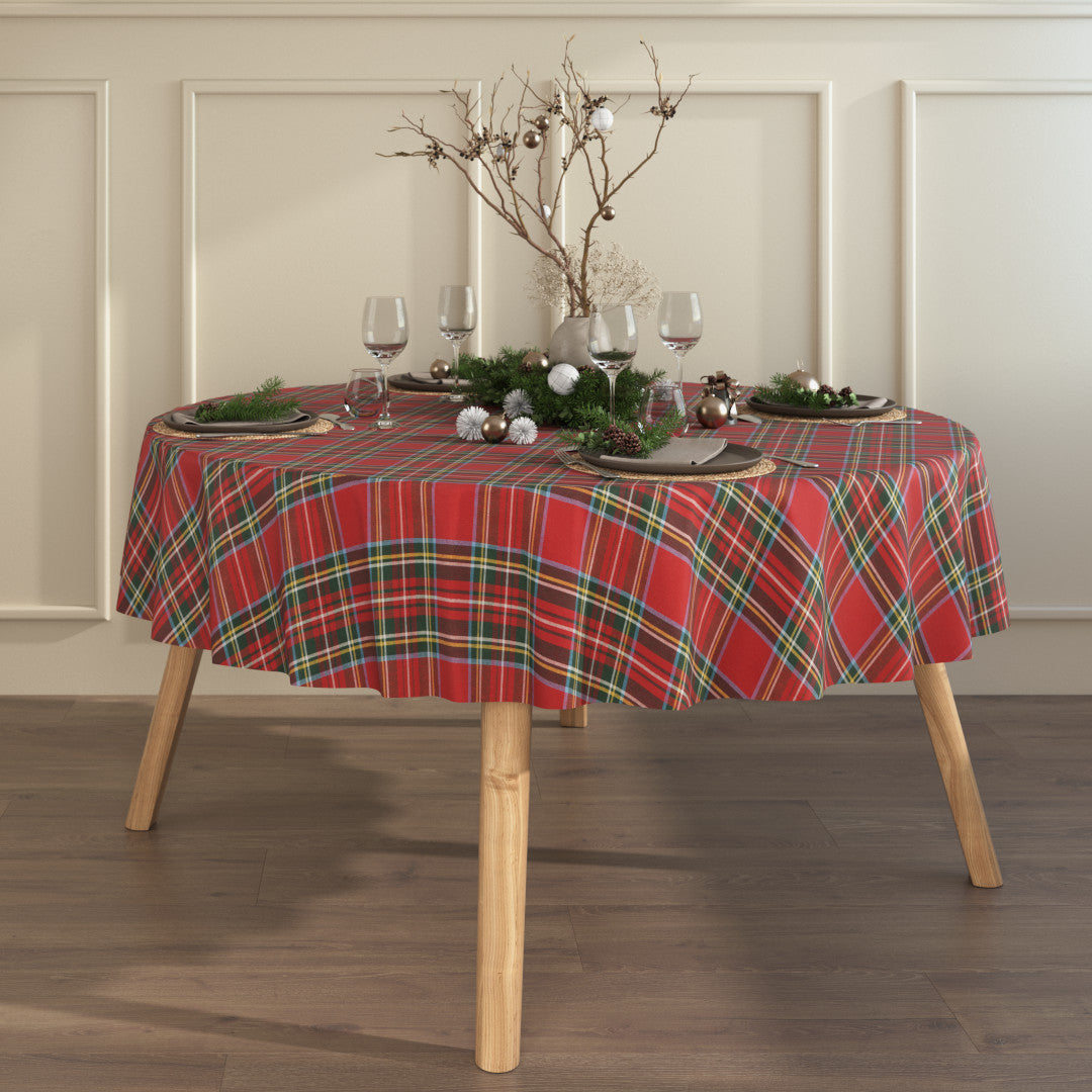Julbordsduk Tartan Röd - Klassisk rund textilduk med skotska rötter