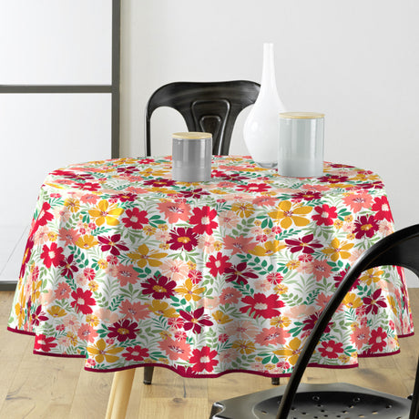 Milly - Rund vaxduk med blommor i fräscha färger, Ø 155 cm