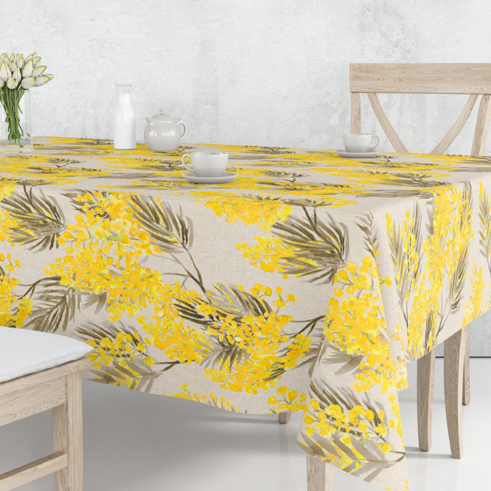 Mimosa - Textilvaxduk med vackra storblommande gula akaciablommor